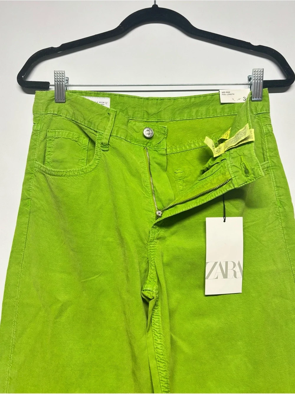 ✨Zara Women’s Mid-Rise Full Length Wide Leg Pants Lime Green Size 2